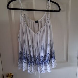 Rue21 White Camisole with Blue Geometric Border Print